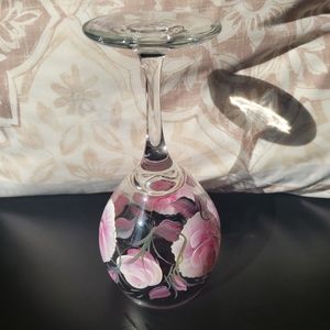 Hand Painted Rose Wine Glass